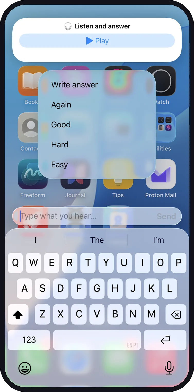 Linguei dictation practice — listen to a sentence and type what you hear