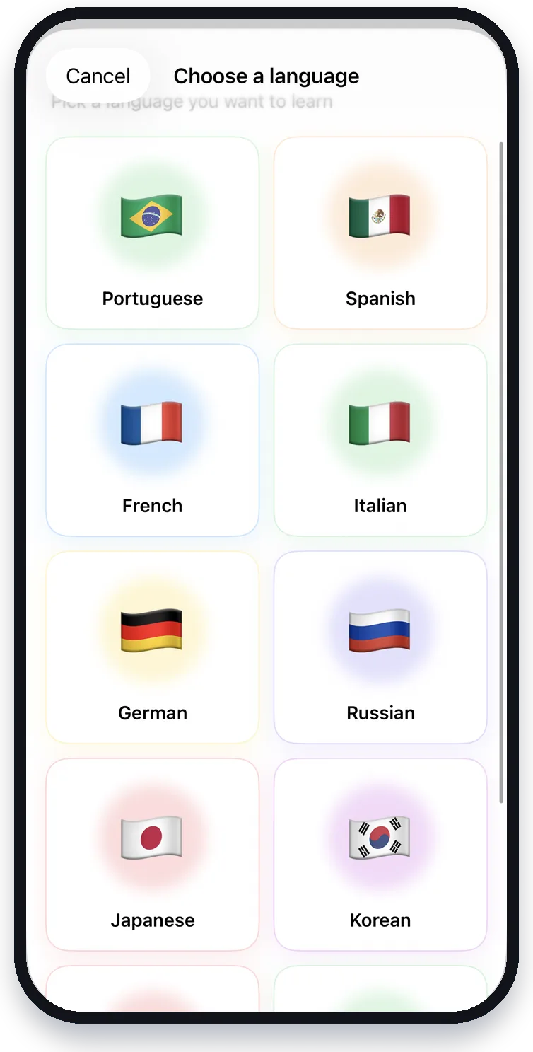 Choosing a language to learn in Linguei